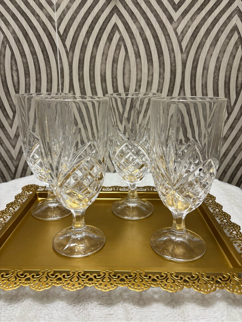 Four vintage Godinger crystal glass iced tea goblets